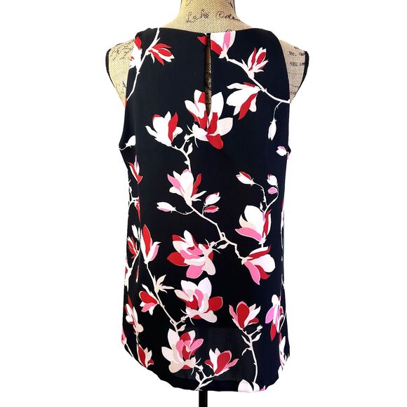 1-One Women's Black Floral Print Sleeveless A-Line Top Blouse Sz 10/46 Italy - Picture 4 of 13
